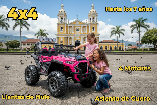 Rutas Cr58 • UTV NEL • Color Rosado • 24 Voltios • Llantas de Hule • 2 Asiento de Cuero • 4 Motores • Control Remoto • Hasta los 7 Años • R26