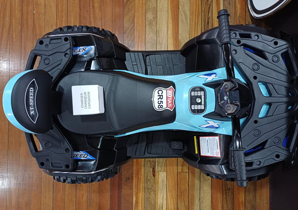 2025 Rutas CR58 • ATV TRX • Celeste • 24 Voltios • Llantas de plásticas • Asientos de cuero • Cuatro Motores • Hasta 8 Años.