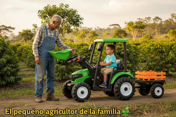 Rutas CR58 • Cosechador • 24 Voltios • 2 Motores • Color Verde • Llantas plásticas con banda de goma • Asiento plástico - Control Remoto • Carreta • Hasta 7 Años • R26