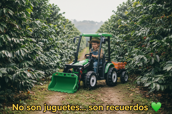 Rutas CR58 • Cosechador • 24 Voltios • 2 Motores • Color Verde • Llantas plásticas con banda de goma • Asiento plástico - Control Remoto • Carreta • Hasta 7 Años • R26
