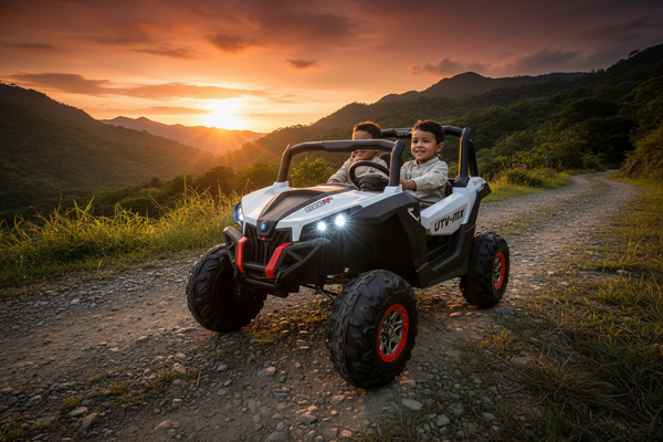 Rutas CR58 • UTV MX • Blanco • 12 Voltios • Llantas de hule • 2 Asientos de cuero • Cuatro motores • Pantalla de video • Control Remoto • Hasta 8 Años • R26