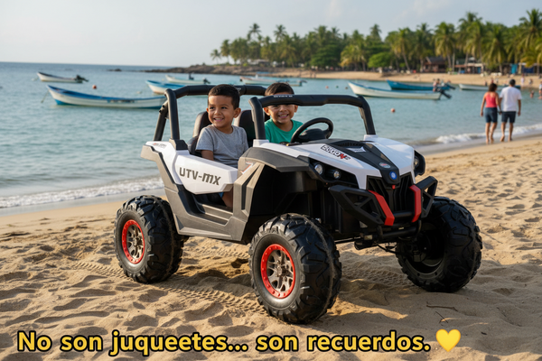 Rutas CR58 • UTV MX • Blanco • 12 Voltios • Llantas de hule • 2 Asientos de cuero • Cuatro motores • Pantalla de video • Control Remoto • Hasta 8 Años • R26
