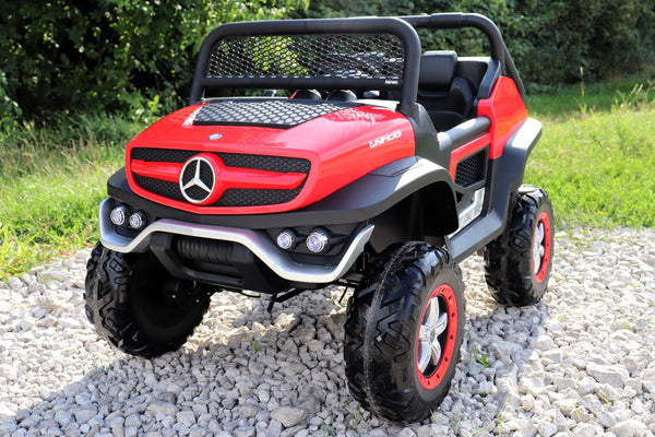 2024 Rutas CR58 Mercedes Benz Unimog - 12V - 4 motores - Color Rojo - llantas de Hule - Doble Asiento Plástico - Control remoto - Hasta 10 Años