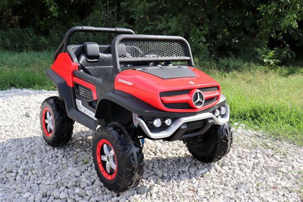 2024 Rutas CR58 Mercedes Benz Unimog - 12V - 4 motores - Color Rojo - llantas de Hule - Doble Asiento Plástico - Control remoto - Hasta 10 Años