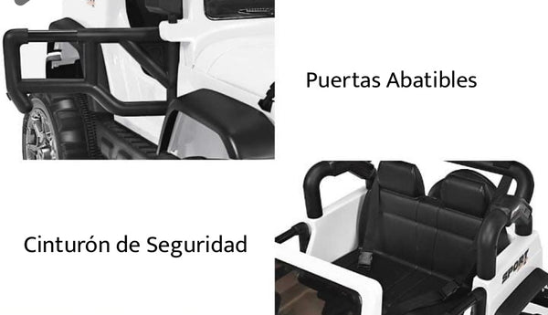 Rutas Cr58 estilo Jeep Paseo blanco - 12 Voltios - Llantas Hule - Asientos de cuero - Control Remoto - Hasta los 7 Años