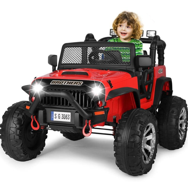 2022 Rutas CR58 estilo Jeep Brothers 12v - Asientos de cuero - 4x4 - Control Remoto - Llantas de hule - Color Rojo con Pantalla