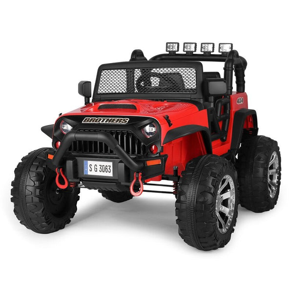 2022 Rutas CR58 estilo Jeep Brothers 12v - Asientos de cuero - 4x4 - Control Remoto - Llantas de hule - Color Rojo con Pantalla