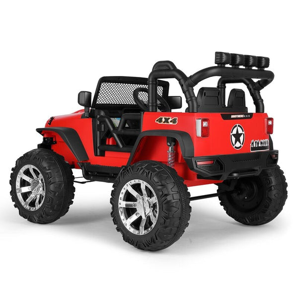 2022 Rutas CR58 estilo Jeep Brothers 12v - Asientos de cuero - 4x4 - Control Remoto - Llantas de hule - Color Rojo con Pantalla