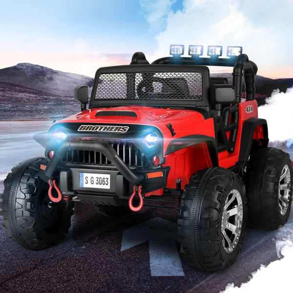2022 Rutas CR58 estilo Jeep Brothers 12v - Asientos de cuero - 4x4 - Control Remoto - Llantas de hule - Color Rojo con Pantalla