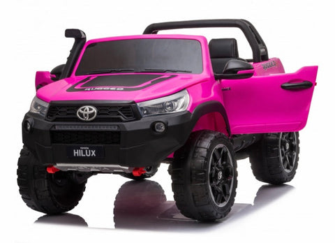 RutasCr58 Toyota Hilux - Rosada - 24v - Llantas plásticas con banda de goma - con control remoto y llave maya  con canciones pregrabadas