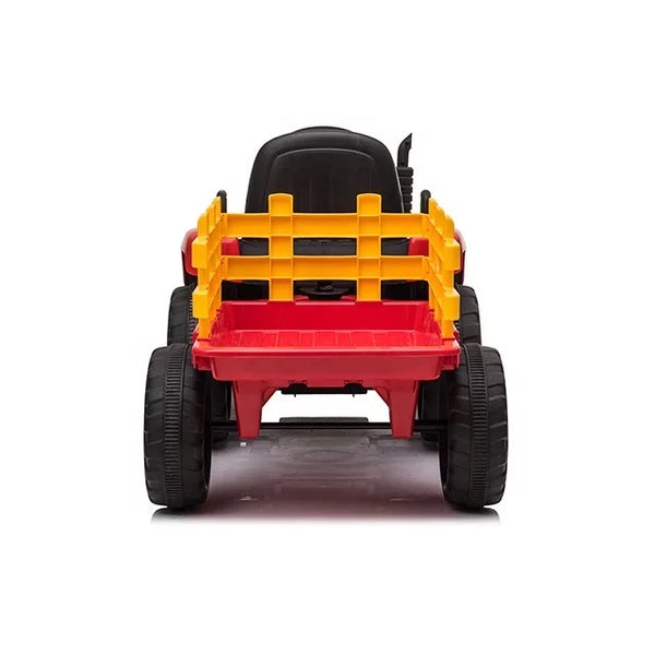 2023 Rutas CR58 Tractor 12V • Rojo con estacas amarillas •  Llantas de hule • Asiento Plástico • Control remoto • Carreta • Hasta  5 Años.