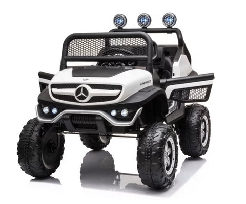 Rutas CR58 Mini Mercedes Benz Unimog 12V - Llantas de hule - Asientos de cuero - 4x4 con Control Remoto